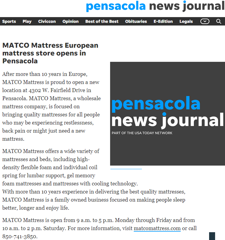 Matco Mattress in ziarele din SUA - Despre Matco in America